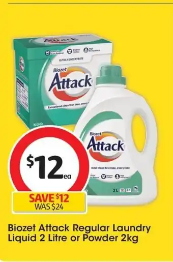 Coles Biozet Attack Regular Laundry Liquid 2 Litre or Powder 2kg offer