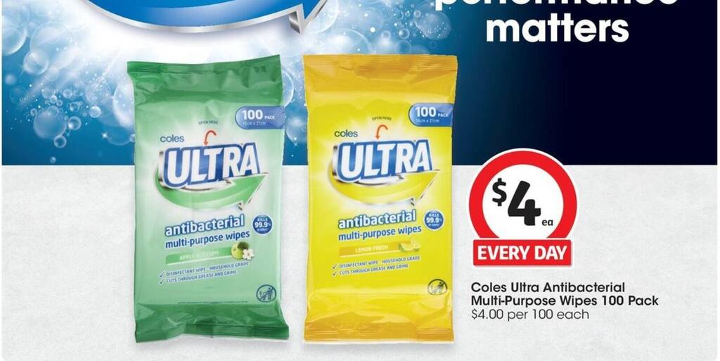 Coles Ultra Antibacterial MultiPurpose Wipes 100 Pack offer at Coles