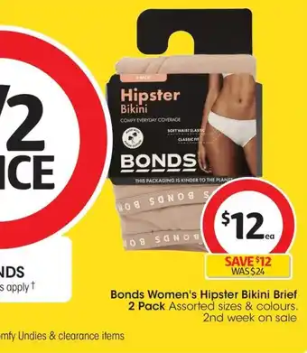 Coles Bonds Women's Hipster Bikini Brief 2 Pack offer