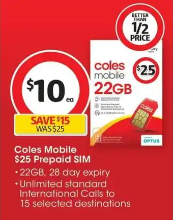 Coles Coles Mobile $25 Prepaid SIM offer