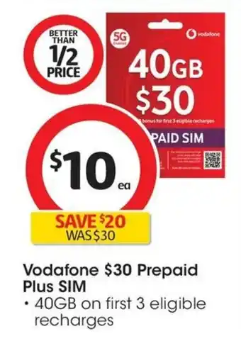 Coles Vodafone $30 Prepaid Plus SIM offer