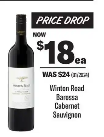 Coles Winton Road Barossa Cabernet Sauvignon offer