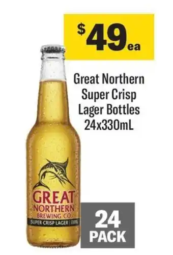 Coles Great Northern Super Crisp Lager Bottles 24x330mL offer