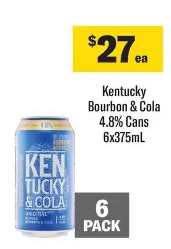 Coles Kentucky Bourbon & Cola 4.8% Cans 6x375mL offer