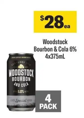 Coles Woodstock Bourbon & Cola 6% 4x375mL offer