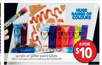Cheap as Chips Acrylic or Glitter Paint Tubes 100ml offer