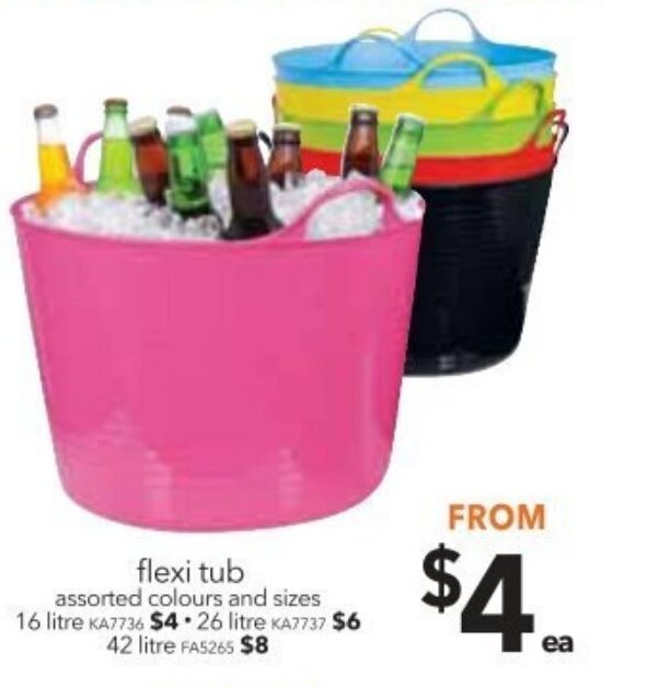 Flexi Tub Assorted Colours and Sizes 16 Litre offer at Cheap as Chips