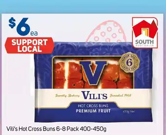 Foodland Vili's Hot Cross Buns 6-8 Pack 400-450g offer