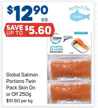 Foodland Global Salmon Portions Twin Pack Skin On or Off 250g offer