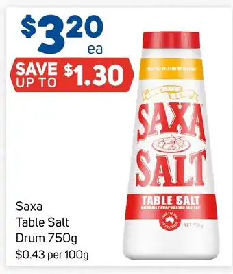 Foodland Saxa Table Salt Drum 750g offer