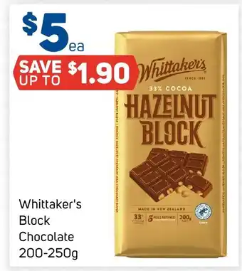 Foodland Whittaker's Block Chocolate 200-250g offer