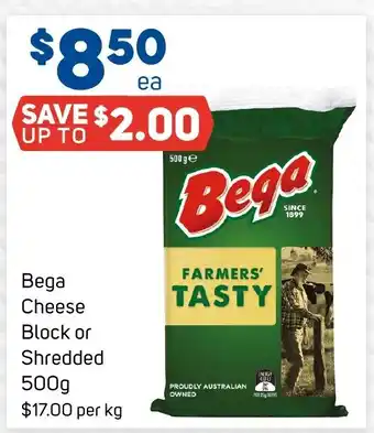 Foodland Bega Cheese Block or Shredded 500g offer