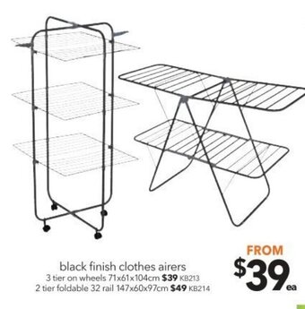 Cheap as Chips Black Finish Clothes Airers 3 Tier on Wheels 71x61x104cm offer