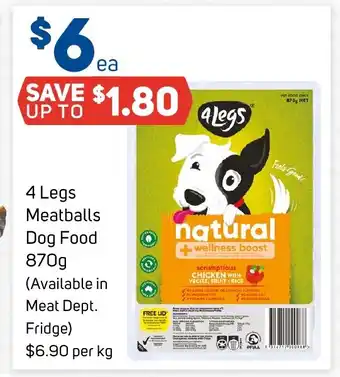 Foodland 4 Legs Meatballs Dog Food 870g offer