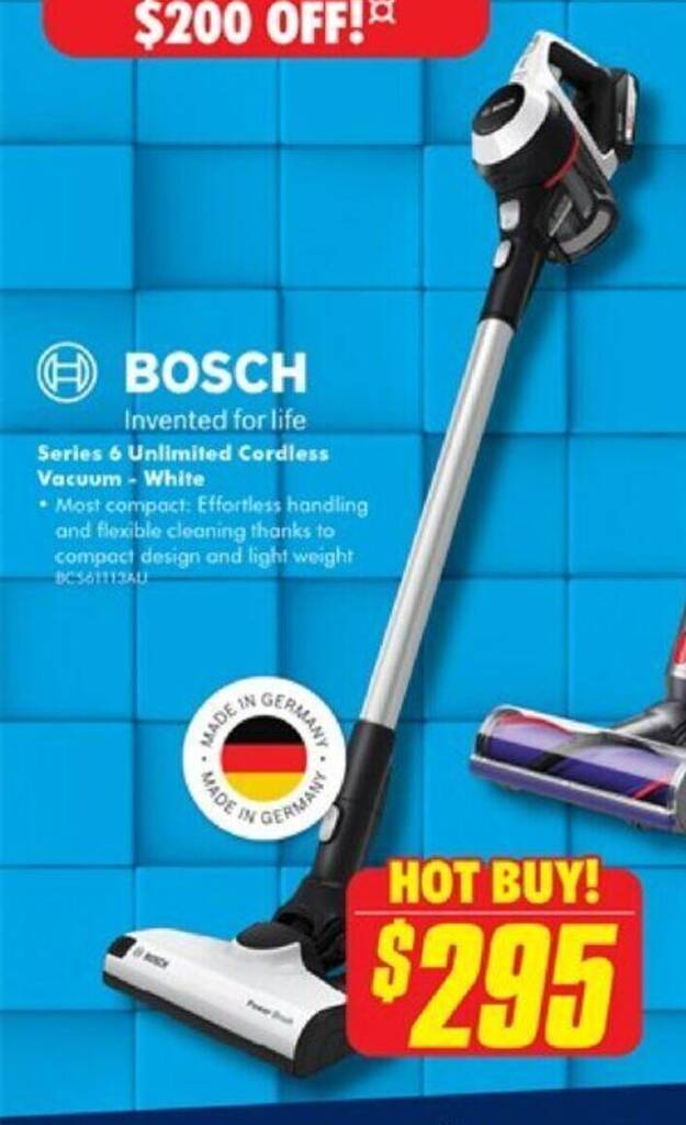 BOSCH Series 6 Unlimited Cordless Vacuum White offer at The Good Guys