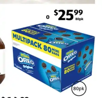 ALDI Mini Oreo Original Multipack o Mini Oreo Original Multipack 80pk/1.63kg $25.99 $1.59 per 100g 715137 offer