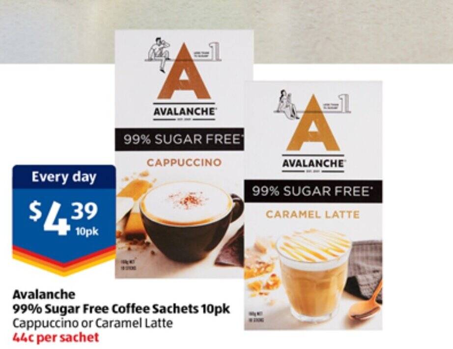 Avalanche 99 Sugar Free Coffee Sachets 10pk Cappuccino or Caramel
