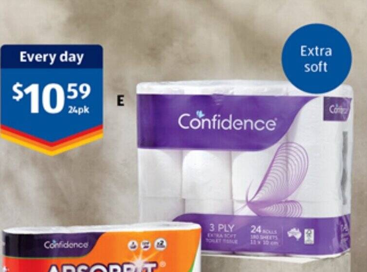 Confidence Toilet Tissue 3ply 24pk offer at ALDI