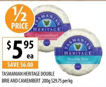 Supabarn TASMANIAN HERITAGE DOUBLE BRIE AND CAMEMBERT 200g offer