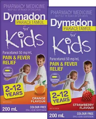 Soul Pattinson Chemist Dymadon Paracetamol for Kids 2-12 Years Orange or Strawberry Flavour 200mL offer