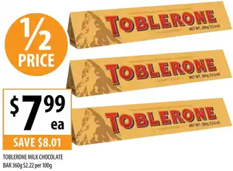 Supabarn TOBLERONE MILK CHOCOLATE BAR 360g offer