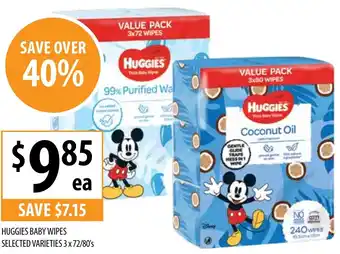 Supabarn HUGGIES BABY WIPES SELECTED VARIETIES 3 x 72/80's offer