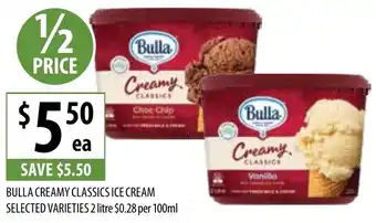 Supabarn BULLA CREAMY CLASSICS ICE CREAM SELECTED VARIETIES 2 litre offer