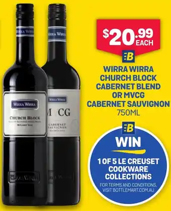 Bottlemart WIRRA WIRRA CHURCH BLOCK CABERNET BLEND OR MVCG CABERNET SAUVIGNON 750ML offer