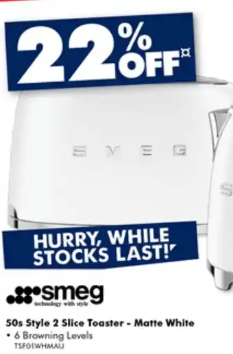 The Good Guys SMEG 50s Style 2 Slice Toaster - Matte White offer