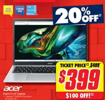 The Good Guys Aspire 3 15" Laptop offer