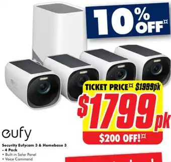 The Good Guys Security Eufycam 3 & Homebase 3 - 4 Pack offer