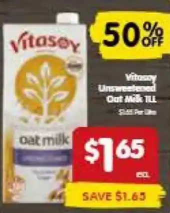 Spar Vitasoy Unsweetened Oat Milk 1Liter offer