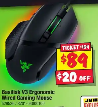 JB Hi-Fi Basilisk V3 Ergonomic Wired Gaming Mouse offer