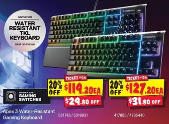 JB Hi-Fi Apex 3 Water-Resistant Gaming Keyboard offer