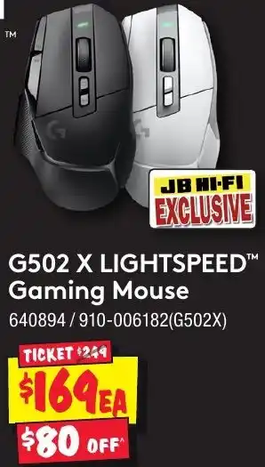 JB Hi-Fi G502 X LIGHTSPEED Gaming Mouse offer