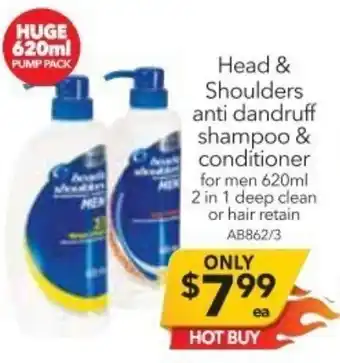 Cheap as Chips Head & Shoulders anti Dandruff Shampoo & Conditioner for men 620ml offer