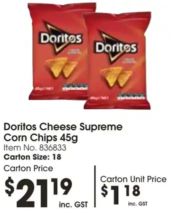 Campbells Wholesale Doritos Cheese Supreme Corn Chips 45g offer