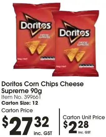 Campbells Wholesale Doritos Corn Chips Cheese Supreme 90g offer