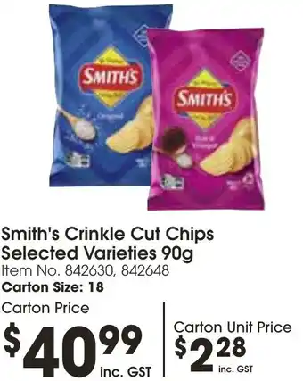 Campbells Wholesale Smith's Crinkle Cut Chips Selected Varieties 90g offer