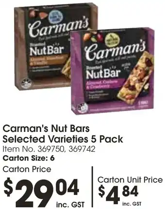 Campbells Wholesale Carman's Nut Bars Selected Varieties 5 Pack offer