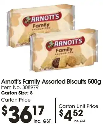 Campbells Wholesale Arnott's Family Assorted Biscuits 500g offer