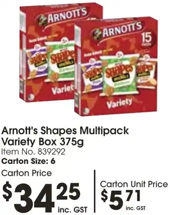 Campbells Wholesale Arnott's Shapes Multipack Variety Box 375g offer