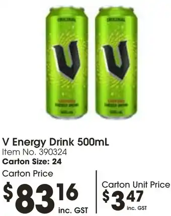 Campbells Wholesale V Energy Drink 500mL offer