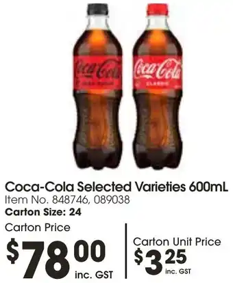 Campbells Wholesale Coca-Cola Selected Varieties 600mL offer