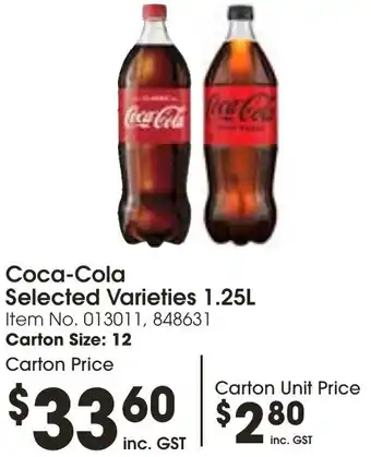 Campbells Wholesale Coca-Cola Selected Varieties 1.25L offer