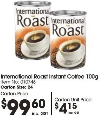 Campbells Wholesale International Roast Instant Coffee 100g offer
