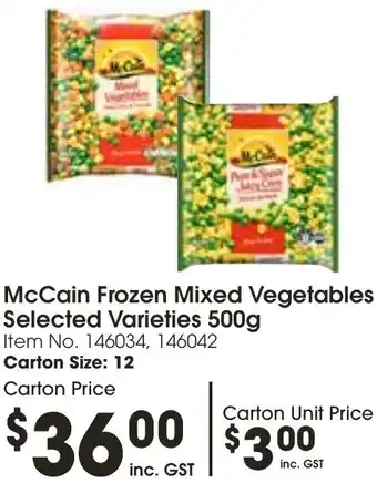 Campbells Wholesale McCain Frozen Mixed Vegetables Selected Varieties 500g offer