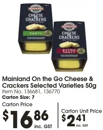 Campbells Wholesale Mainland On the Go Cheese & Crackers Selected Varieties 50g offer