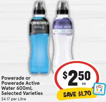 Ritchies Powerade or Powerade Active Water 600mL Selected Varieties offer