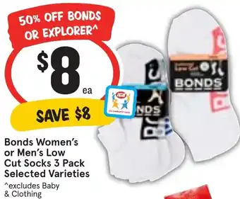 Ritchies Bonds Women's or Men's Low Cut Socks 3 Pack offer